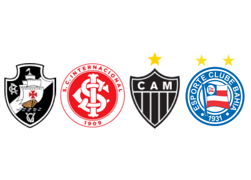 escudos dos timesdo g4 na quarta rodada brasileirao 2020, sendo vasco, internacional, atletico mineiro e bahia  