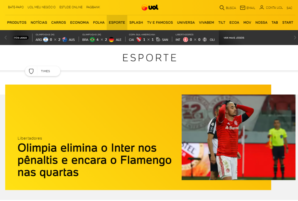Home do site UOL Esportes
